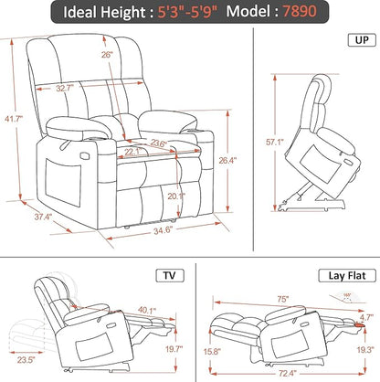 MCombo Dual Motor Power Lift Recliner Chair for Elderly, Lay Flat Lift Chair with Heat and Massage, Cup Holders, USB Ports, Faux Leather 7890 (Blue, Medium)