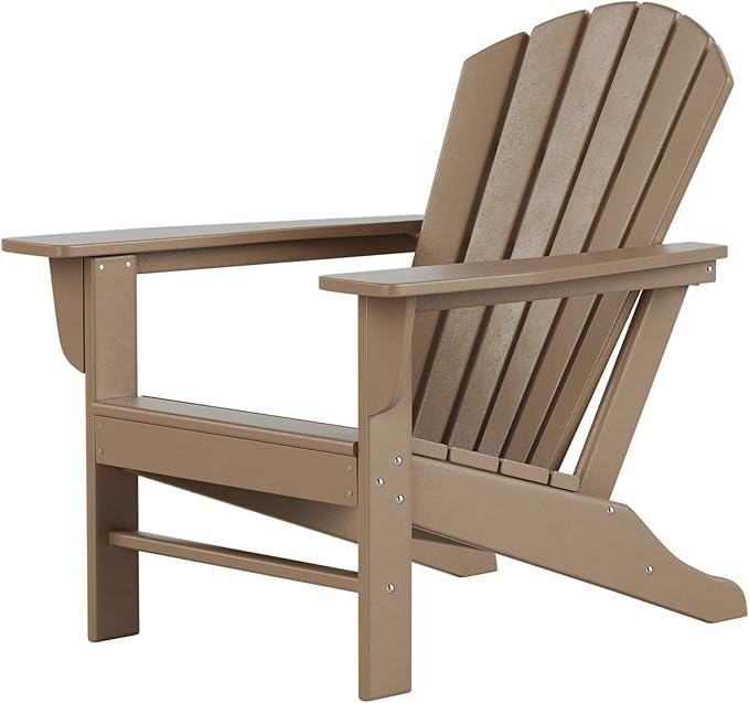 Costaelm Outdoor Adirondack Chair, HDPE Patio Chair, Weather Resistant Lawn Firepit Outside Chairs for Porch, Poolside, Garden, Backyard Deck, Weathered Wood