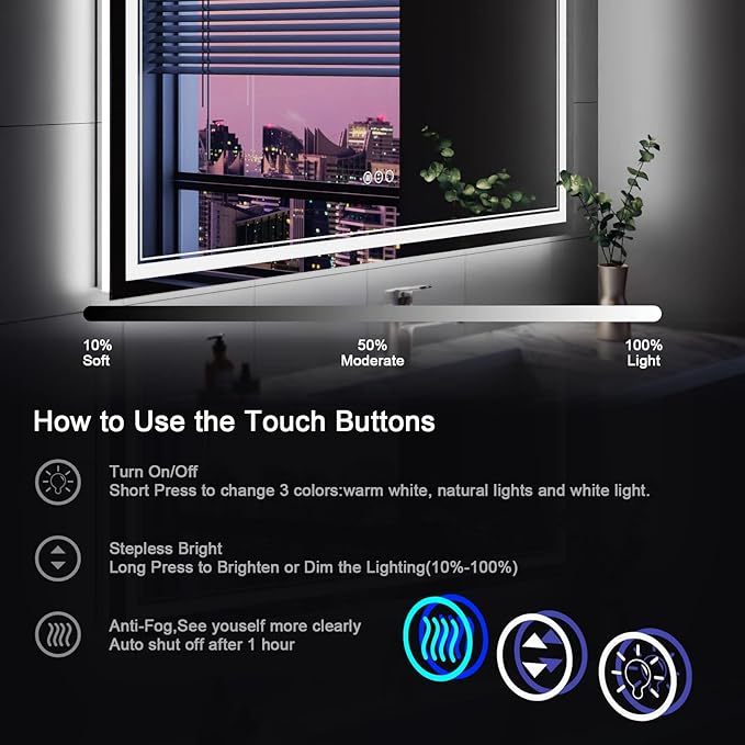 40x30 Inch LED Bathroom Mirror with Lights, Backlit and Front Lighted Bathroom Mirrors for Wall, Anti-Fog Dimmable Memory Shatterproof LED Vanity Mirror for Bathroom