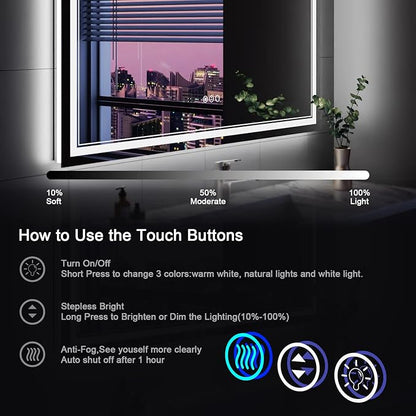 40x30 Inch LED Bathroom Mirror with Lights, Backlit and Front Lighted Bathroom Mirrors for Wall, Anti-Fog Dimmable Memory Shatterproof LED Vanity Mirror for Bathroom