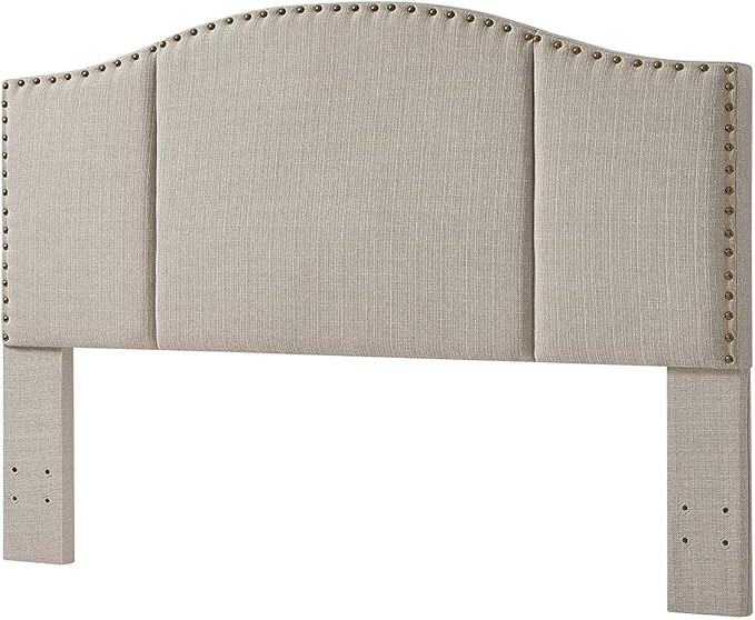 24KF Middle Century Linen Upholstered Tufted King Size Headboard with Antique Brass Nail Heads Trim King/California King headboard-Linen