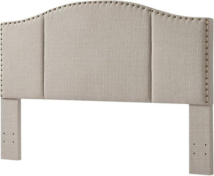 24KF Middle Century Linen Upholstered Tufted King Size Headboard with Antique Brass Nail Heads Trim King/California King headboard-Linen