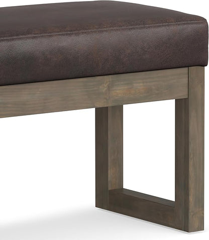 SIMPLIHOME Milltown 27 inch Wide Contemporary Rectangle Footstool Ottoman Bench in Distressed Brown Vegan Faux Leather, Assembled, for the Living Room and Bedroom