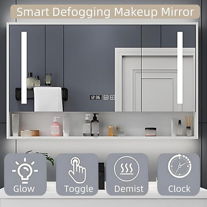 44IN Modern Bathroom Vanity - LED Intelligent Mirror Cabinet Includes Time Display & Defogging | Bathroom Cabinet with Sink & Open Storage Compartments, Ceramic Washbasin, 4 Drawers (Style A)