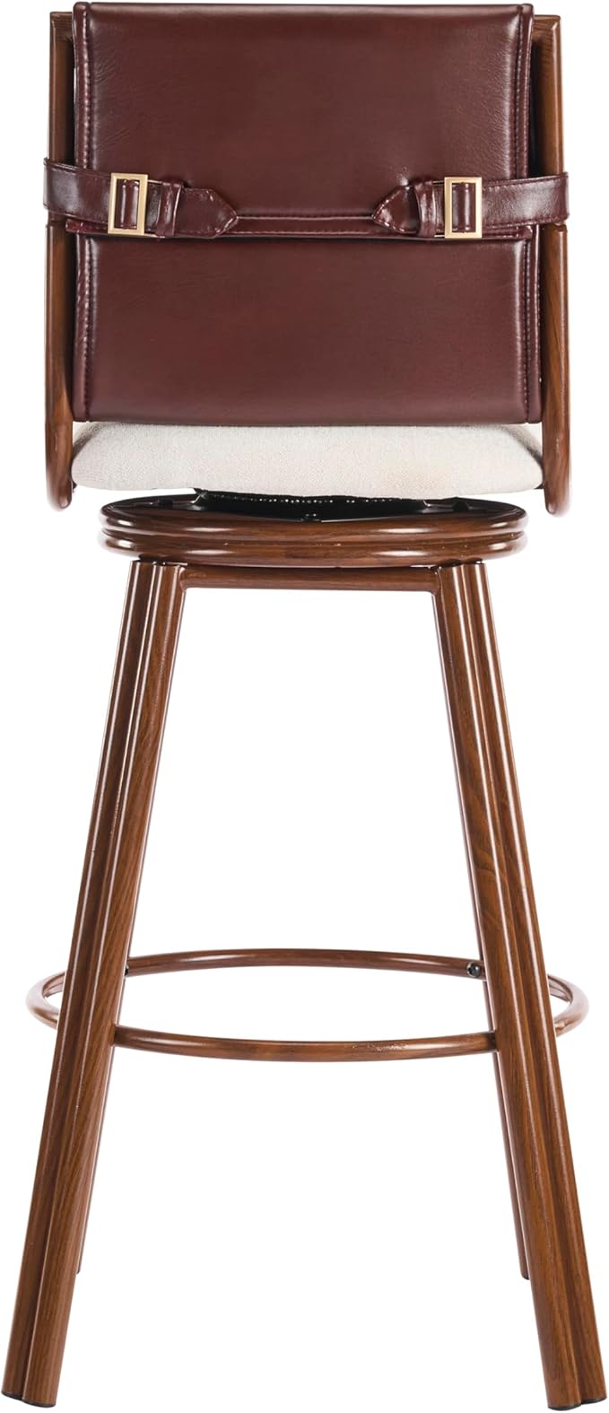 Christopher Knight Home Sibyl Fabric Upholstered Counter Height Bar Stools Set of 2, Metal Stool Chair for Kitchen Island with Faux Leather Backrest, Armless Counter Stool with Footrest, Beige+Walnut
