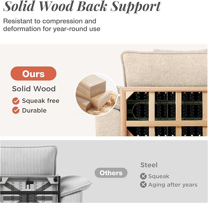L-Shaped Cloud Modular Sofa Set, 4-Piece Double Loveseat Sectional w/Deep Seat & Removable Arms, Plush Chenille for Living Room - Beige
