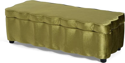 Christopher Knight Home Pean Living Room Ottoman with Storage, Velvet Upholstered Storage Ottoman Bench, Sofa Foot Stool with Wood Frame, Bedroom End of Bed Bench, Chic Scalloped Design, Olive Green