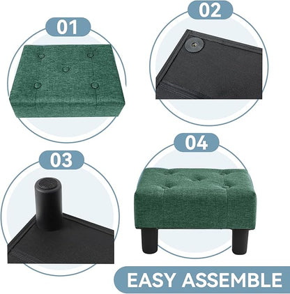 Poofzy Small Foot Stool Ottoman, Linen Ottoman Foot Rest with Legs, Rectangle Foot Rest for Couch, Footstools and Ottomans Small for Living Room and Entryway (Green)