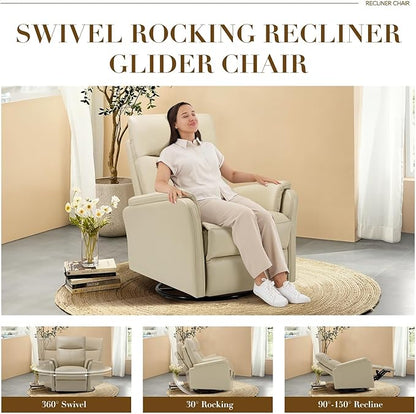 COLAMY Faux Leather Swivel Recliner Chair with Footrest, High Back with Double-Layer Cushion, Glider Recliner for Nursery & Living Room, Bedroom, Mist