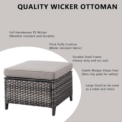 Rilyson Wicker Outdoor Patio Furniture Set - 5 Piece Patio Conversation Sets with Swivel Rocker Chairs, Ottomans and Side Table, 6 inch Cushions, Waterproof Wicker, for Porch Deck Mixed Grey/Grey