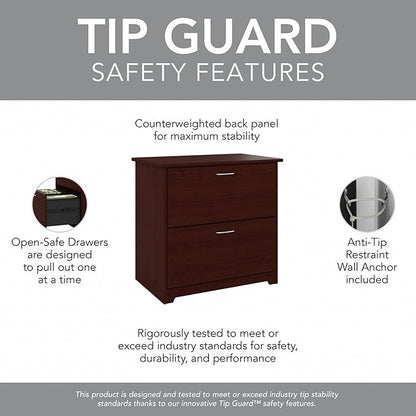 Bush Furniture Cabot 2 Drawer Lateral File Cabinet in Harvest Cherry, Home Office Chest for Letter, Legal, and A4-size Document Storage