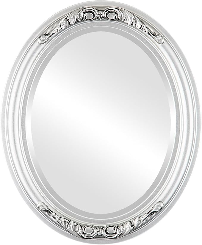 OVALCREST Oval Beveled Wall Mirror for Home Decor - Florence Style - Silver Spray - 34" x 28"
