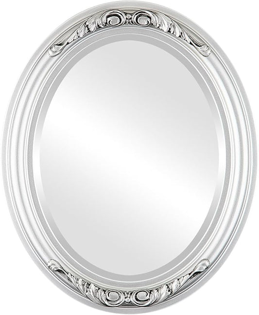 OVALCREST Oval Beveled Wall Mirror for Home Decor - Florence Style - Silver Spray - 32" x 26"