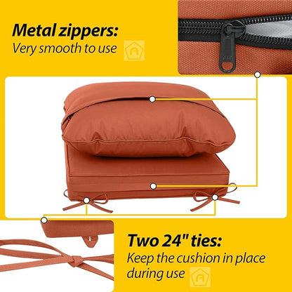 AAAAAcessories Outdoor Deep Seat Cushions, Waterproof, Fade-Resistant Patio Furniture Replacement Cushions, 25.5" x 25.5" x 5" + 25.5" x 19", Set of 2, Rust
