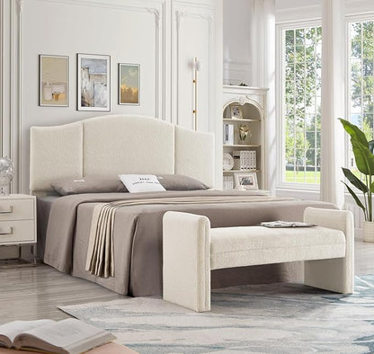 24KF Middle Century Upholstered Foldable King Headboard, Modern Boucle Teddy Fabric, Cream