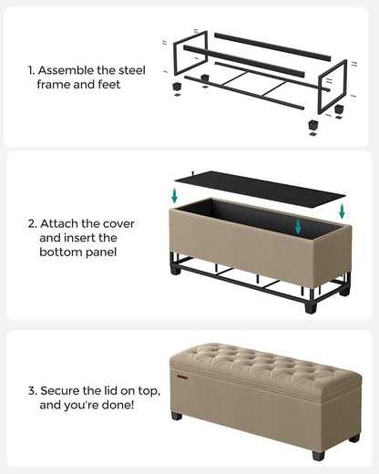 SONGMICS Storage Ottoman Bench, Foot Rest with Legs, 15.7 x 43.3 x 15.7 Inches, End of Bed Bench, Storage Chest, Load up to 660 lb, for Living Room, Bedroom, Entryway, Camel Brown ULSF088R01