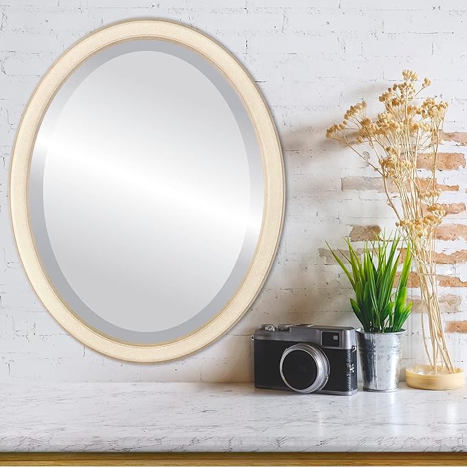 OVALCREST Oval Beveled Wall Mirror for Home Decor - Toronto Style - Taupe - 18" x 14"