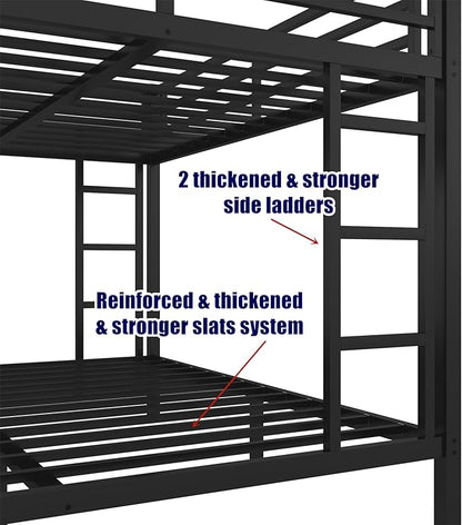 Latest Upgrade & Stronger Steel Queen Over Queen Bunk Bed, Heavy Duty Thickened More Rust-Proof Metal Bunkbed with Enhanced Legs & Slats (Easier Assembly)