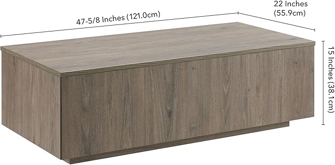 Henn&Hart 48" Rectangular Low-Profile Wood Coffee Table for Living Room, Family Room, or Office, Antiqued Gray Oak
