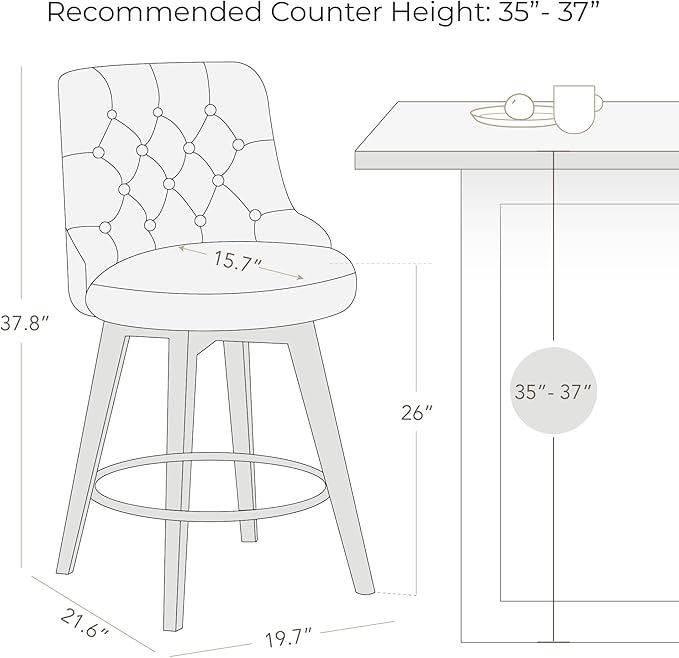 Watson & Whitely Counter Height Bar Stools Set of 3, Performance Fabric Upholstered Modern Swivel Barstool with Back, Solid Wood Legs, 26" H Seat, Insignia Blue