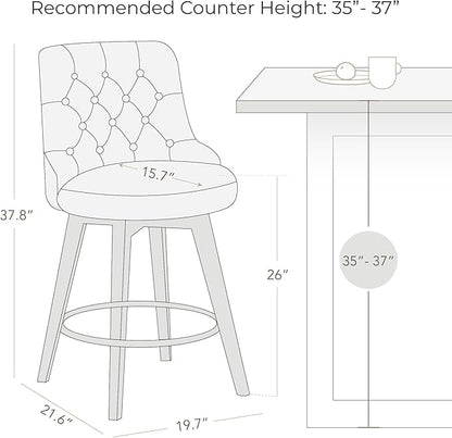 Watson & Whitely Counter Height Bar Stools Set of 3, Performance Fabric Upholstered Modern Swivel Barstool with Back, Solid Wood Legs, 26" H Seat, Tan
