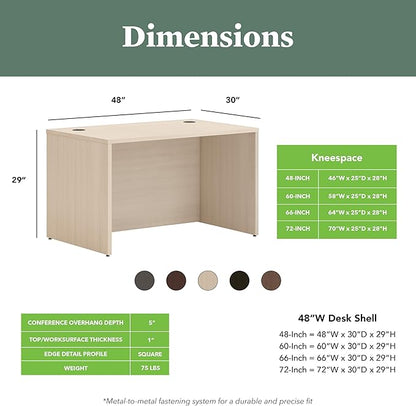 HON MOD Executive Desk 48-Inch Large Computer Desk Shell, Thick Wooden Laminate, Modern Table with Cord Management, 48'W x 30'D x 29'H, Desert Oak