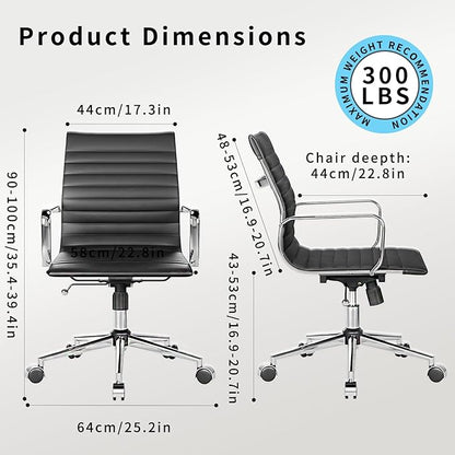 Desk Chair Comfortable Swivel Office Chair with Wheels and Armrests Wide Heavy-Duty Seat for Women and Men 22.83in Ergonomic Chair for Home Office，Black