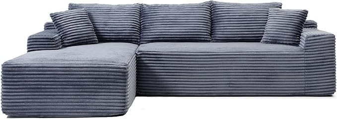 95 Inch Cloud Sectional Couch,Modular Sectional Sofa with Deep Seat,Modern Corduroy Boneless Couches with L-Shape Chaise for Living Room Bedroom,No Assembly Required (Grey, Left Facing Chaise)
