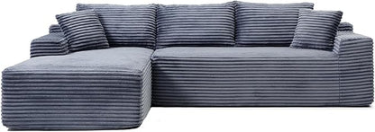 108 Inch Cloud Sectional Couch,Modern Modular Sectional Sofa with Deep Seat,Corduroy Boneless Couches with L-Shape Chaise for Living Room,No Assembly Required (Grey, Left Facing Chaise)
