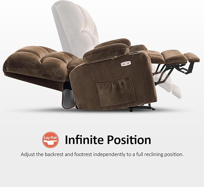 MCombo Oversized Dual Motor Power Lift Recliner Chair Sofa with Massage and Heat for Big Elderly People, Infinite Position, USB Ports, Fabric R7688 (Brown, Large-Oversize)