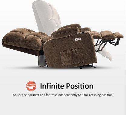 MCombo Oversized Dual Motor Power Lift Recliner Chair Sofa with Massage and Heat for Big Elderly People, Infinite Position, USB Ports, Fabric R7688 (Brown, Large-Oversize)