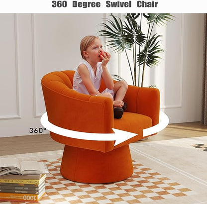 Swivel Accent Chair Set of 2, Upholstered Velvet 360° Swivel Barrel Chair for Living Room Overstuffed Bouncle Reading Chair Round Armchair for Bedroom,Vanity,Office (Orange)