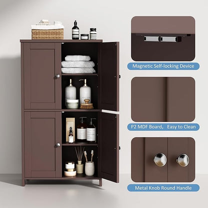 Shintenchi Bathroom Storage Cabinet with Doors and Shelves, Floor Cabinets for Washroom Furniture, Laundry Room, Organization with Adjustable Shelf, Brown