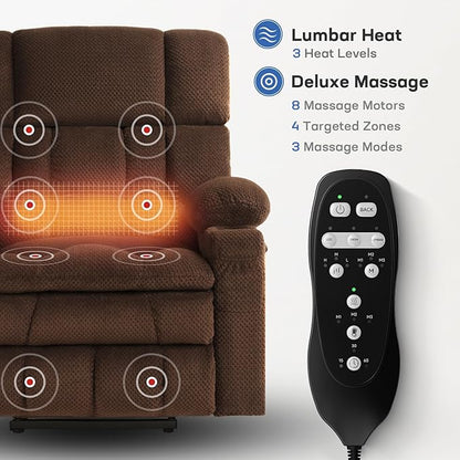 Tami Tami Dual Motor Power Lift Chair Recliner for Elderly with Massage and Heat, Infinite Position Electric Lift Recliner with Adjustable Headrest, USB (T6015 - Plush Fabric, Dark Brown, Medium)