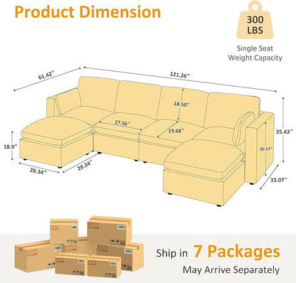 VANOMi Modular Sectional Sofa, Convertible Sofa Couch Modular Sofa with Ottoman, Sectional Sofas for Living Room Small Apartments