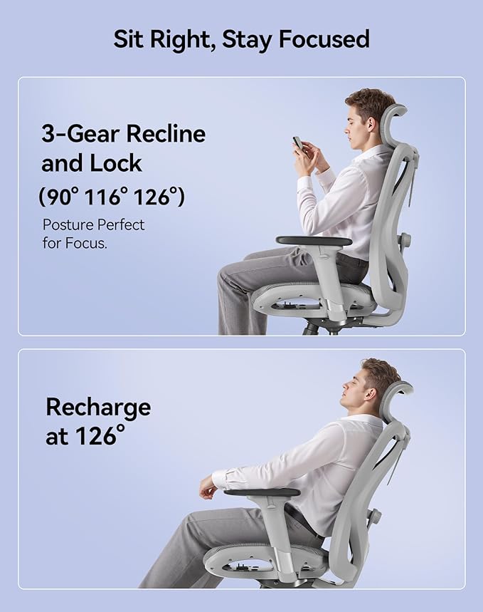 SIHOO M57 Ergonomic Mesh Office Chair, High Back Home Desk Chair with 3D Armrests, Lumbar Support and Adjustable Headrest, Comfortable Computer Chair, Big & Tall Office Chair Hold 330 LBS-Light Grey