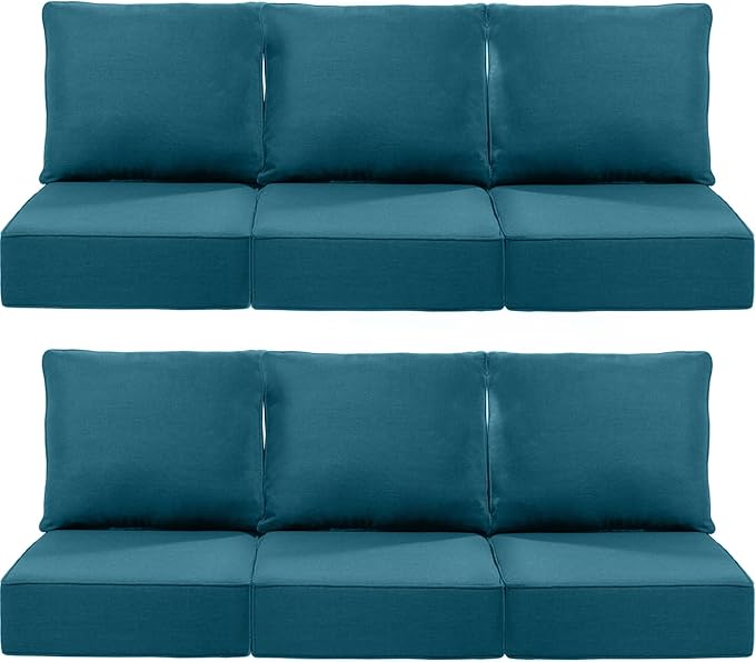 Luxury 22x24/22x25 6-Inch Outdoor Deep Seat Cushions Set of 6 - Comfortable Patio Zipper Chair Cushion for Wicker Dining Rocking Swivel Chairs Loveseat Couch Sectional Sofa - Peacock Blue