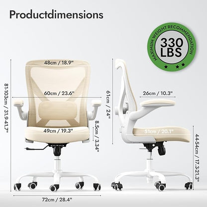 Ergonomic Office Chair - X-Shaped Computer Desk Chair Comfy, Gaming Chair, Office Chair with Lumbar Support, Mesh Office Chairs, Desk Chair for Long Hours(White Beige)