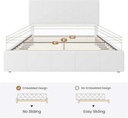 SHA CERLIN Full Size Bed Frame, Velvet Upholstered Platform Bed, Vertical Channel Tufted Adjustable Headboard, Low Profile Bed Frame, No Box Spring Needed, Easy Assembly, White