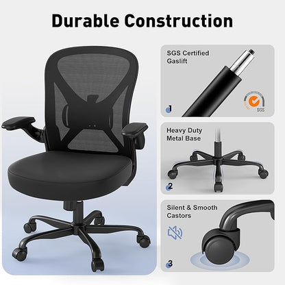 ZZH Ergonomic Office Chair Set of 8 with Adjustable Lumbar Support, Mesh Home Office Desk Chair with Wheels and Flip-up Arms, Black
