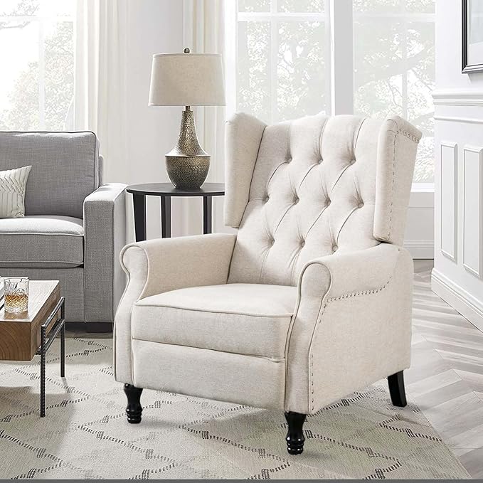 Wingback Recliner Chair, Modern Accent Arm Chair for Living Room/Bedroom/Office/Home Theater, Beige