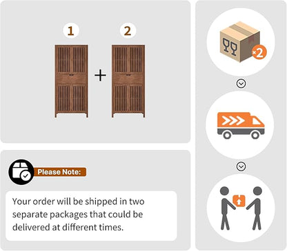 Set of 2 Rustic Brown 69" Tall Farmhouse Storage Cabinet with Drawer & Adjustable Shelves, Grille Door Organizer Unit, Anti-Tip Design for Bathroom,Kitchen,Living Room