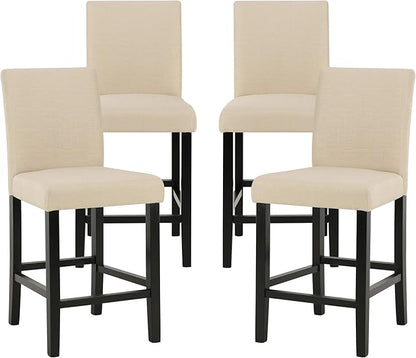 LSSPAID Counter Height Bar Stools Set of 4, 24.8 Inch Upholstered Fabric Barstools, Modern Kitchen Island Chairs with Backrest and Solid Wood Legs, Beige