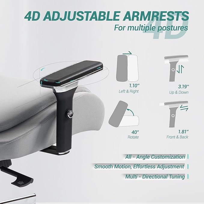 Big and Tall Executive Office Chair, Ergonomic Comfy Mesh Desk Chair with 4D Arms & Extra Wide Seat, Adjustable Headrest & Lumbar Support, 750LBS Capacity, Grey