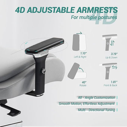 Big and Tall Executive Office Chair, Ergonomic Comfy Mesh Desk Chair with 4D Arms & Extra Wide Seat, Adjustable Headrest & Lumbar Support, 750LBS Capacity, Grey