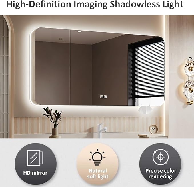 36IN Bathroom Vanity - Bathroom Vanity with Sink with Intelligent Induction Light | Wall-Mounted Bathroom Vanity with Intelligent LED Mirror Cabinet & 6 Drawers, Cream Color