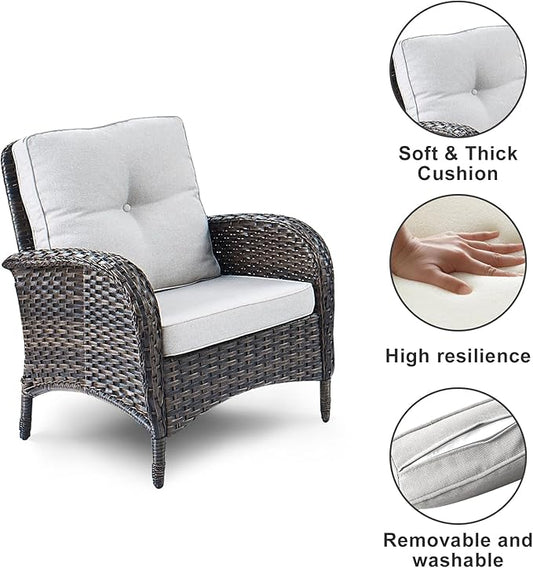 HUMMUH Outdoor Wicker Chairs Patio Dining Chairs Set of 2 with High Back and Deep Seat for Garden,Porch,Backyard,Balcony (Brown/Beige)