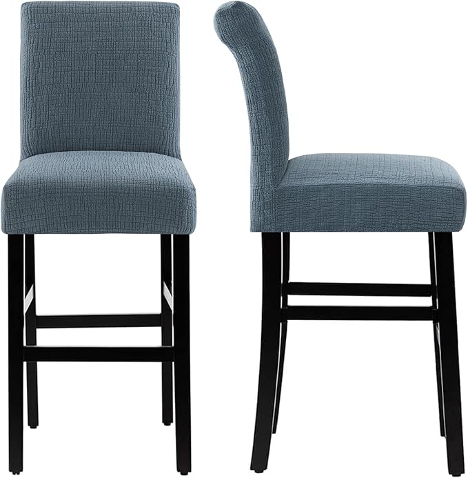 H.VERSAILTEX 100% Waterproof High Chair Cover Dining Chair Seat Covers Stretch Bar Stool Covers Removable Counter Stool Pub Chair Slipcover Chair Covers Jacquard Crizzle Pattern Set of 2, Stone Blue
