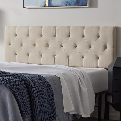 Lucid Mid-Rise Upholstered Headboard - Diamond Tufted - Padded Polyester - Adjustable Height from 34” to 46” - Easy Assembly - Bed Frame or Wall Mount - Sturdy - Pearl - Full / Full XL Size