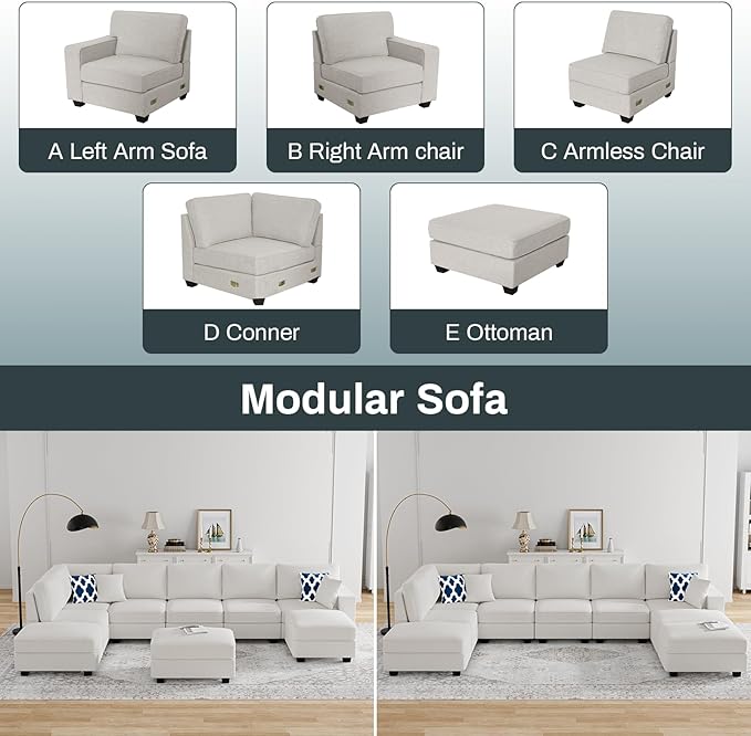 Legend Vansen Modular Sectional Sofa U Shaped Couch with Ottoman Modern Reversible Corner Sectional Couch for Living Room (Cream, U Shaped Sofa-4)